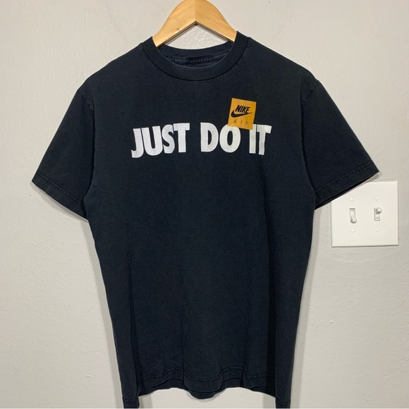 Nike Air Just‎ Do It Box Swoosh Logo Black Tee Y2K Size Medium - Picture 1 of 5